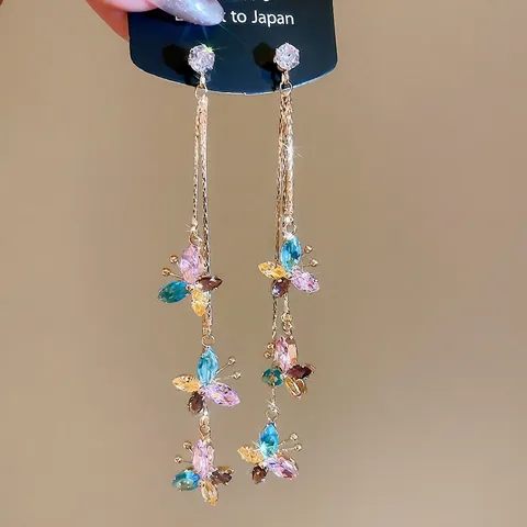 Pendientes De Mariposa Con Borla Circonita Colores Estilo Retro Mujer Con Poste De Plata De Ley 925