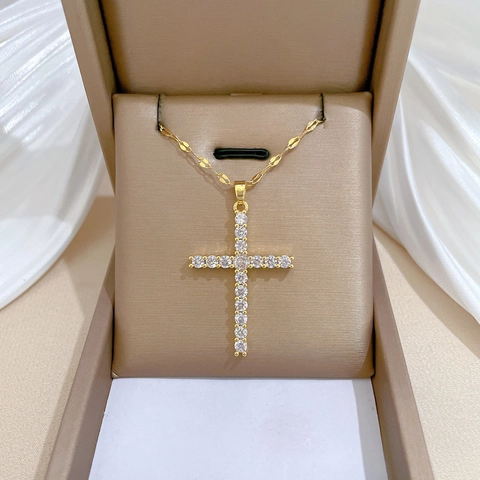 Collana Con Pendente A Croce Placcata Oro Acciaio Al Titanio Rame Zirconia Minimalista Catena Da Clavicola Per Donna