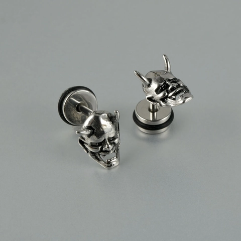 Punk Stainless Steel Skull Stud Earrings For Men Women Gothic Star Hannya Mask Rabbit Design Drip Oil Piercing Jewelry