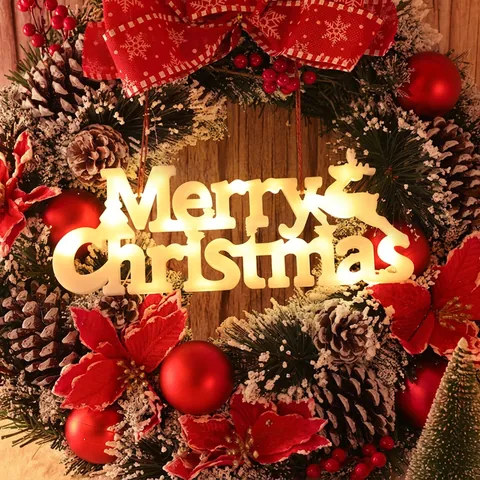 Led Merry Christmas Letter Sign Hanging Ornament Plastic Reindeer Design Warm White Light Battery Powered Festive Home Decor