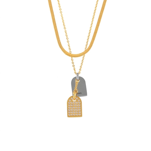 Collana con Ciondolo a Doppia Piastra Quadrata in Acciaio al Titanio di Lusso per Donna Uomo Gioielli Catena con Strass