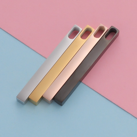 Bar Pendant 304 Stainless Steel 3D Rectangular Cuboid Mirror Polished DIY Jewelry Making Accessory Smooth Metal Blank Strip