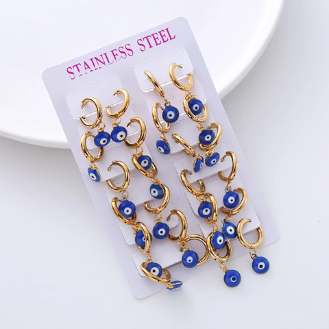 Edelstahl Evil Eye Creolen 18K Vergoldet Religiöse Exotische Retro Stil Anhänger Für Damen