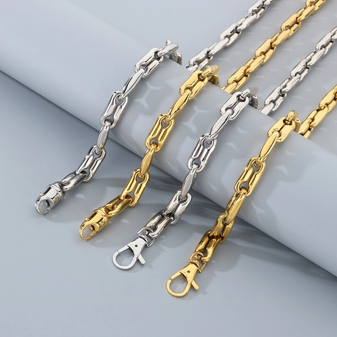 Set Di Gioielli Collana E Bracciale A Catena Naso Di Maiale Hip Hop In Acciaio Inossidabile Maglia Chicco Di Caffè Punk Trendy