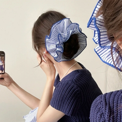 Elastici Per Capelli In Tessuto A Righe Scrunchie Soffici Sovradimensionati Bordo A Balze Accessori Eleganti Per Donne Ragazze