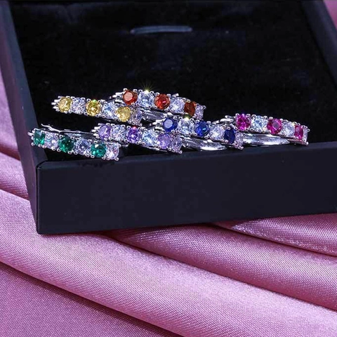 Orecchini A Cerchio Moda Rame Zirconia Cubica Colorata Pietre Alternate Gioielli Di Tendenza Per Donne Quotidiano