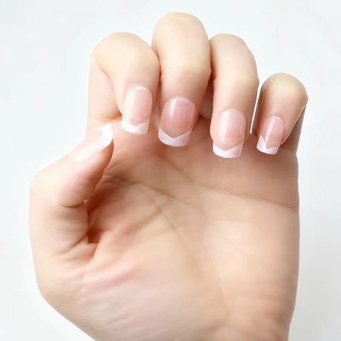 Unghie Finte Corte Francesi A Pressione Quadrate Forma A V Motivo Marmoreo Rimovibili Stile Dolce Elegante Per Donne Quotidiano