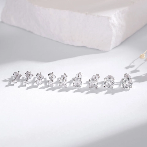 925 Sterling Silver Minimalist Zirconia Solitaire Stud Earrings For Women Tiny Classic INS Style Heart Jewelry Silver Gold