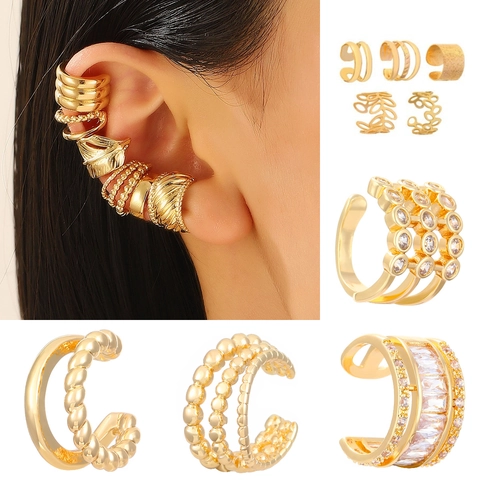 Retro Ear Cuffs Non Piercing Clip On Earrings Geometric Copper Alloy Zirconia Vintage Style Jewelry Women