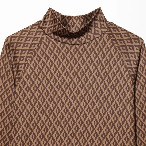 Conjunto de Mujer con Estampado Geométrico Top de Manga Larga Cuello Alto y Leggings de Cintura Alta Chándal