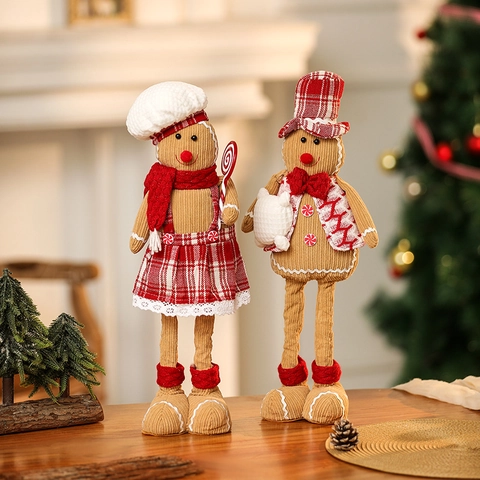 Weihnachts Lebkuchenmann Plüschpuppe Teleskopisch Stehend Cordstoff Dekoration Zuhause Feiertag Ornament