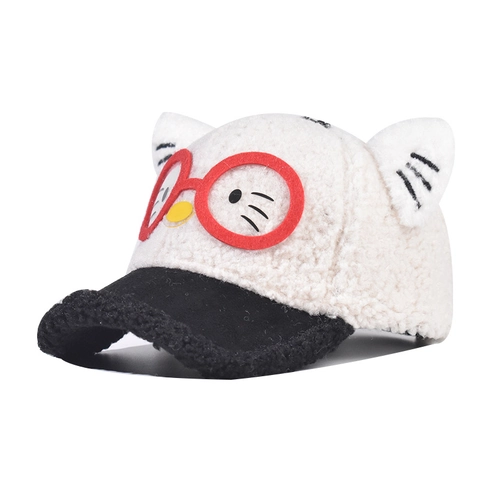 Cappellino Da Baseball Gatto Cartone Animato Bambini Pile Sherpa Cappello Invernale Caldo Con Orecchie 3D E Ricamo Occhiali