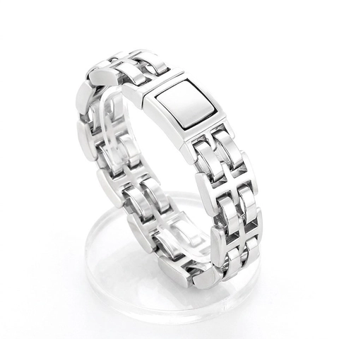 Mens Stainless Steel Bracelet 316L Titanium Steel H-Shaped Watchband Link Chain Punk Industrial Fashion Silver Jewelry
