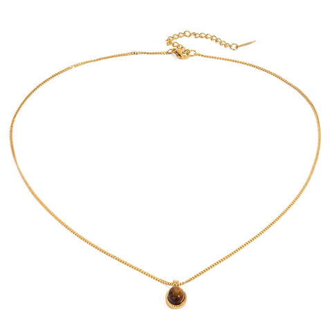 Collar Con Colgante De Piedra Ojo De Tigre Ovalado De Acero Inoxidable Chapado En Oro De 18K Joyería Geométrica Mujer