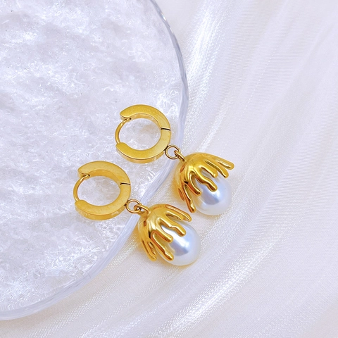 Titanium Steel Double Layer Necklace Artificial Pearl Earrings Fashion Clavicle Chain Accessory For Women Elegant Gold