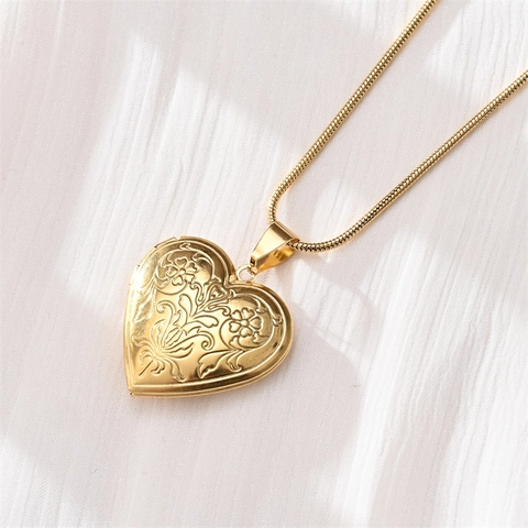 Heart Locket Necklace Stainless Steel Openable Photo Pendant Vintage Tree Of Life Engraved Jewelry For Women Couples