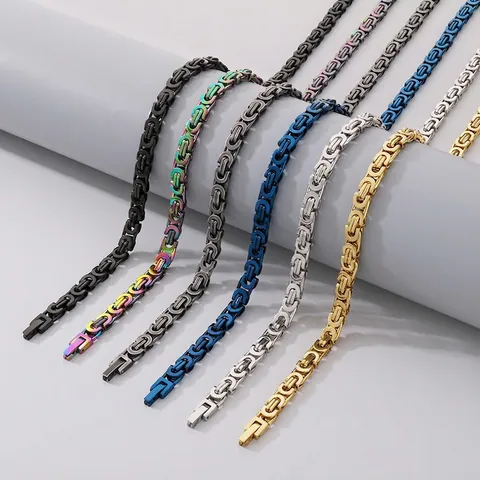 Collar De Cadena Bizantina De Acero Inoxidable Joyería Pesada Chapado Al Vacío Cierre Plegable Estilo Hip Hop Unisex