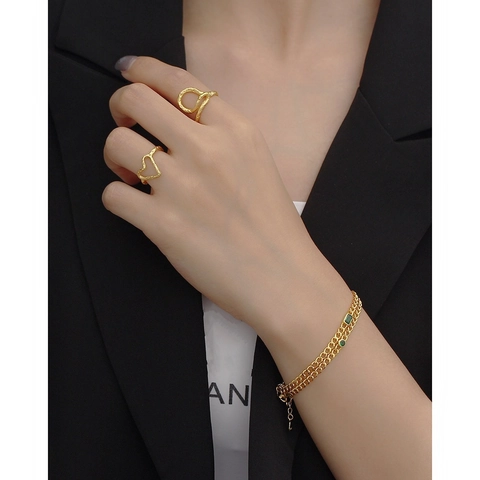 Bracciale Argento Sterling 925 Donna Pietra Preziosa Verde Taglio Smeraldo Catena Cubana Lusso Francese Regolabile