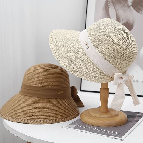 Women Wide Brim Straw Sun Hat Woven Beach Hat With Ribbon Bow Breathable Foldable Summer Outdoor