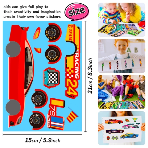 Racing Car Cartoon DIY Face Changing Stickers For Children Educational Puzzle Reward Decals Toy Fun Game Decor