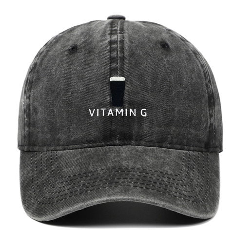 Baseball Cap Washed Cotton Vintage Distressed Vitamin G Beer Mug Embroidery Retro Casual Dad Hat Adjustable Unisex