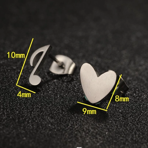 Asymmetric Musical Note And Heart Stud Earrings Vacuum Plated Stainless Steel Jewelry Fashionable Accessory For Women