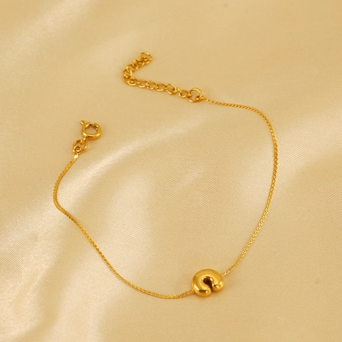 Bubble Initial Letter Bracelet Stainless Steel 18K Gold Plated Puffy Alphabet Pendants Adjustable Fashion Jewelry Women