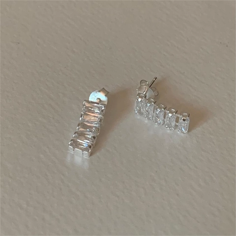 925 Sterling Silver Rectangular Zircon Stud Earrings Minimalist Geometric Baguette Cut Jewelry For Women