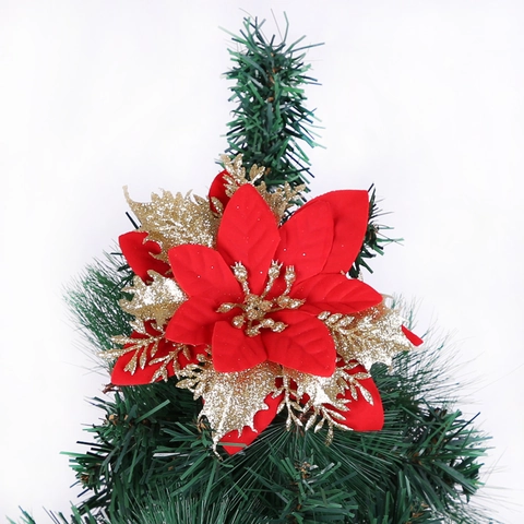Künstliche Weihnachtssterne Poinsettia Blumen Mit Glitzer Für Weihnachtsbaum Dekorationen Feiertag Party Hochzeit Dekor