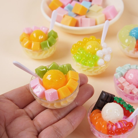 Miniature Simulation Dessert Bowl Ice Cream Fruit Jelly Model PVC Realistic Food Toy For Dollhouse DIY Decor Kitchen Play