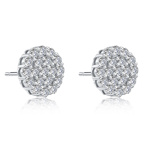 Geometric Zirconia Stud Earrings For Women Copper Electroplated Light Luxury Round Square Flower Shape Jewelry Accessory