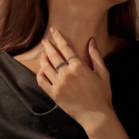925 Sterling Silber Perlenring Für Frauen Minimalistisch Unregelmäßige Silberbohnen Stapelbar Poliert Schmuck