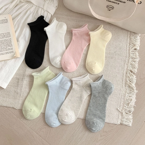 Enkelsokken Dames Gekamd Katoen Ademend Mesh Ribgebreid Effen Kleur Dunne Zomer Laag Uitgesneden Casual