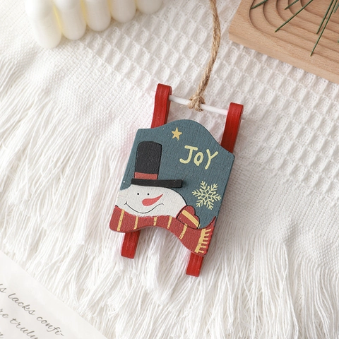 Christmas Sled Hanging Ornaments Wooden Vintage Hand Painted Santa Claus Snowman Holiday Tree Decoration Home Decor
