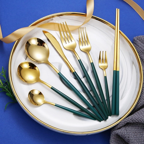 304 Stainless Steel Flatware Knife Fork Spoon Chopsticks Portuguese Style Mirror Polished Colorful Kitchen Tableware