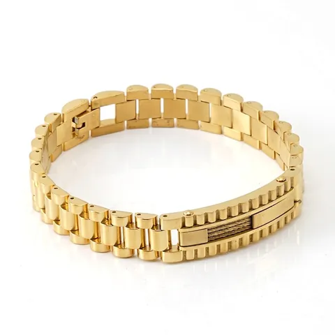 Pulsera Para Hombre De Acero Inoxidable Estilo Correa De Reloj Joyería De Cadena Con Placa Decorativa Textura Cable