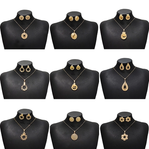 Stainless Steel Necklace And Earrings For Women Retro Geometric Round Textured Gold Plated Fashion Jewelry Accessories