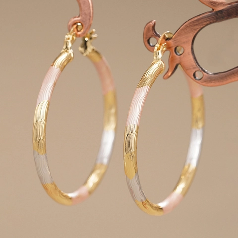 Golftextuur Driekleurige Oorringen Koper Goud Zilver Roségoud Verguld Mode Sieraden Voor Dames