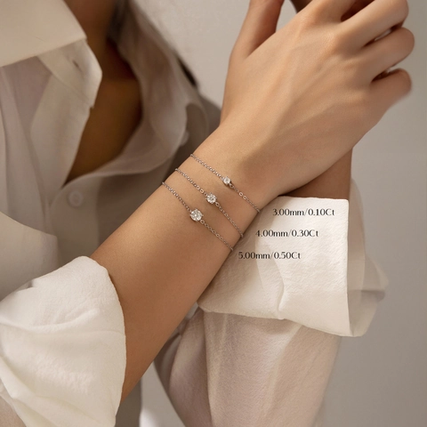 Bracciale In Argento Sterling 925 Con Moissanite Taglio Brillante Rotondo Colore D VVS1 Gioielli Minimalisti Regolabili Donna
