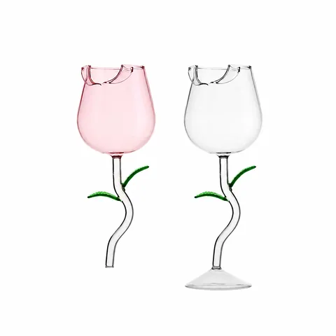 Rose Flower Shaped Red Wine Glass Handmade High Borosilicate Glassware Romantic Wedding Party Decor Elegant Goblet Gift