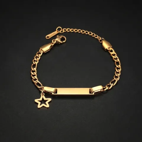 Stainless Steel Figaro Chain Bracelet With Heart Butterfly Star Crown Pendants Polished ID Plate For Women Trendy Jewelry