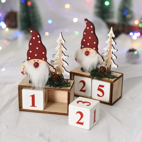 Christmas Countdown Wooden Calendar Gnome Desktop Ornament Decoration Holiday Party Novelty Decor