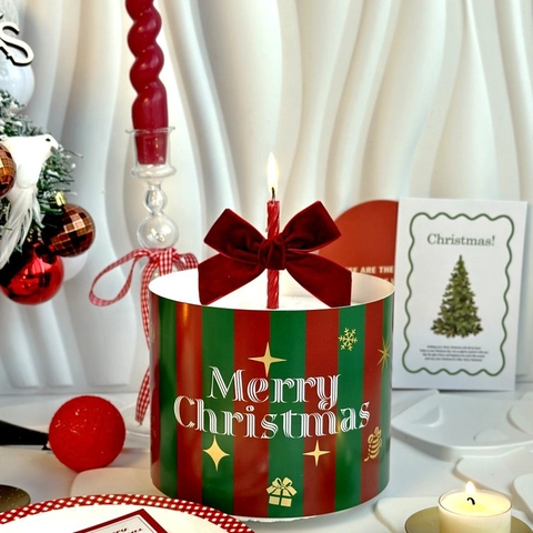 Decorazione Torta Natale Topper Acrilico Bordo Carta Bronzato Fiocco Velluto Articoli Feste