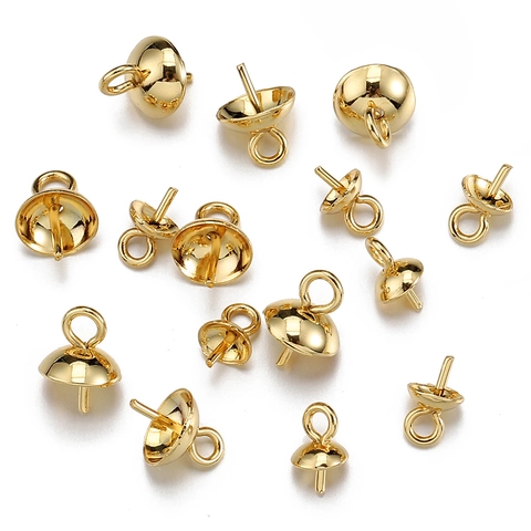 Casquillos De Perlas Artificiales De Acero Inoxidable Conectores Colgantes Oro Plata Forma De Seta DIY Joyas