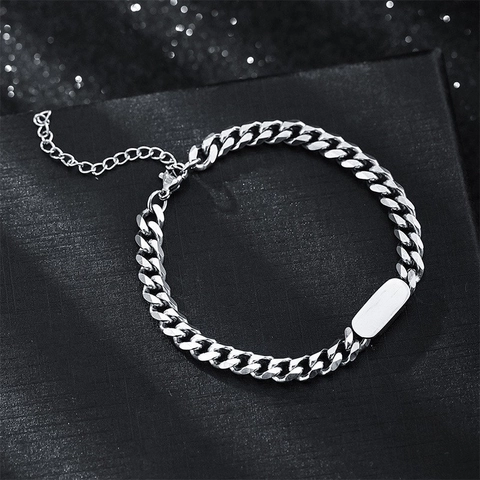 Titanium Steel Cuban Link Bracelet And Necklace With Rectangular ID Tag Silver Hiphop Jewelry For Men Women Daily Wear