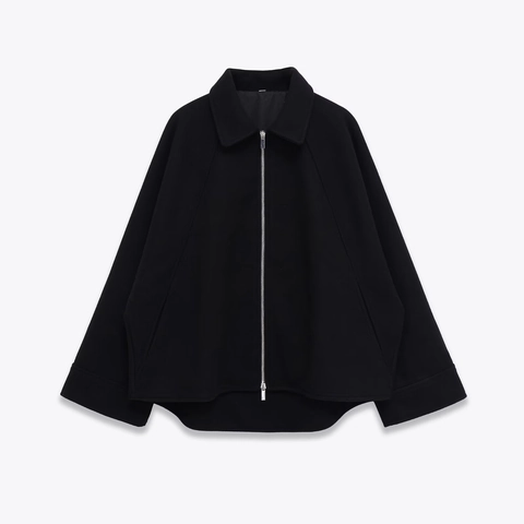 Women Wool Blend Zipper Jacket Lapel Collar Long Sleeve Solid Black Casual Short Coat Minimalist Outerwear