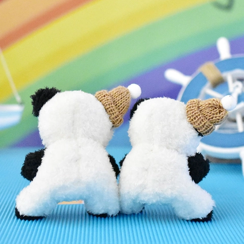 Schattige Panda Pluche Sleutelhanger met Koekje Accessoire en Mini Gebreide Muts Cartoon Dierlijke Pop Hanger voor Schooltassen