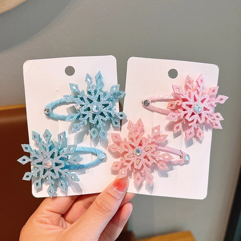 Barrettes À Cheveux Flocon De Neige Pour Enfants Tissu Pailleté Strass Style Princesse Pinces Pour Filles