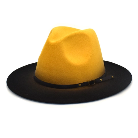 Cappello Fedora Sfumato Bicolore Tesa Larga Effetto Lana Cappello Jazz Con Fascia In Pelle E Borchie Per Donna Uomo
