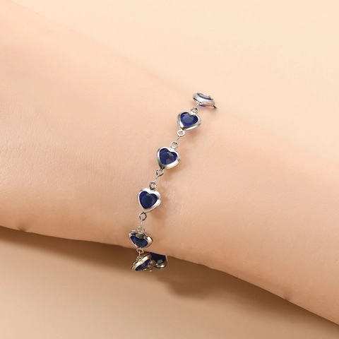 Stainless Steel Heart Shaped Zircon Bracelet Colorful Gemstone Adjustable Chain Fashion Jewelry For Women Wedding Gift